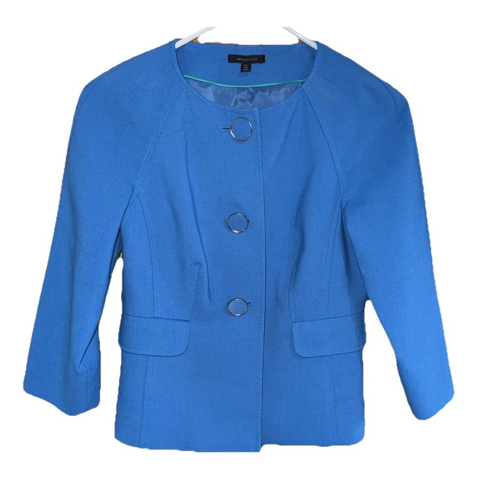 Semantiks Petite 2P Blue Ring Button Blazer Jacket Stretch Lined Workwear